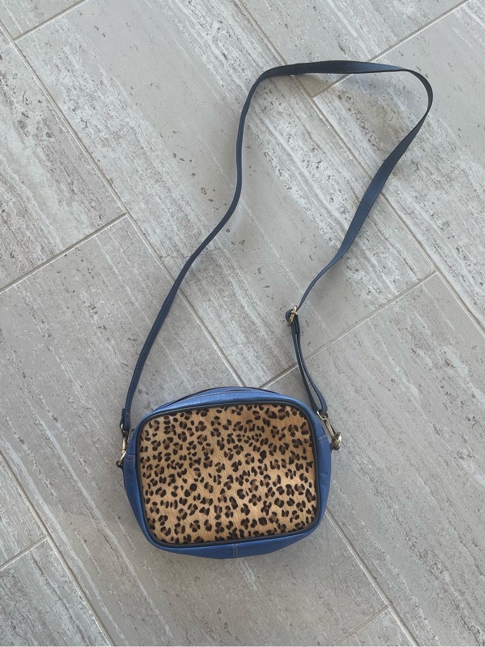 Soruka Bristol Recycled Leather Crossbody Bag Leopard Animal Print Blue Red